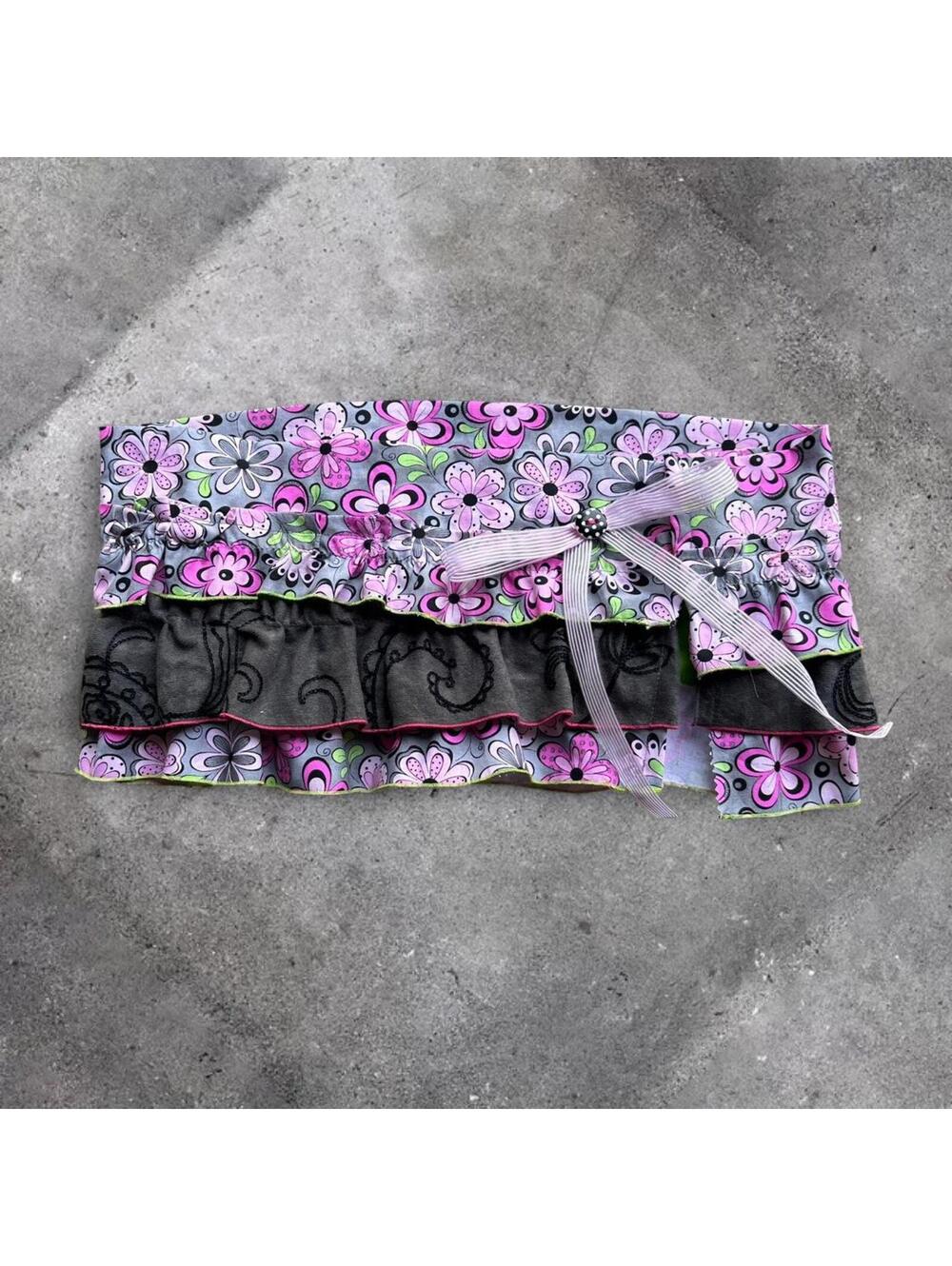 y2k ruffle wrap mini skirt with bow, fits S/M